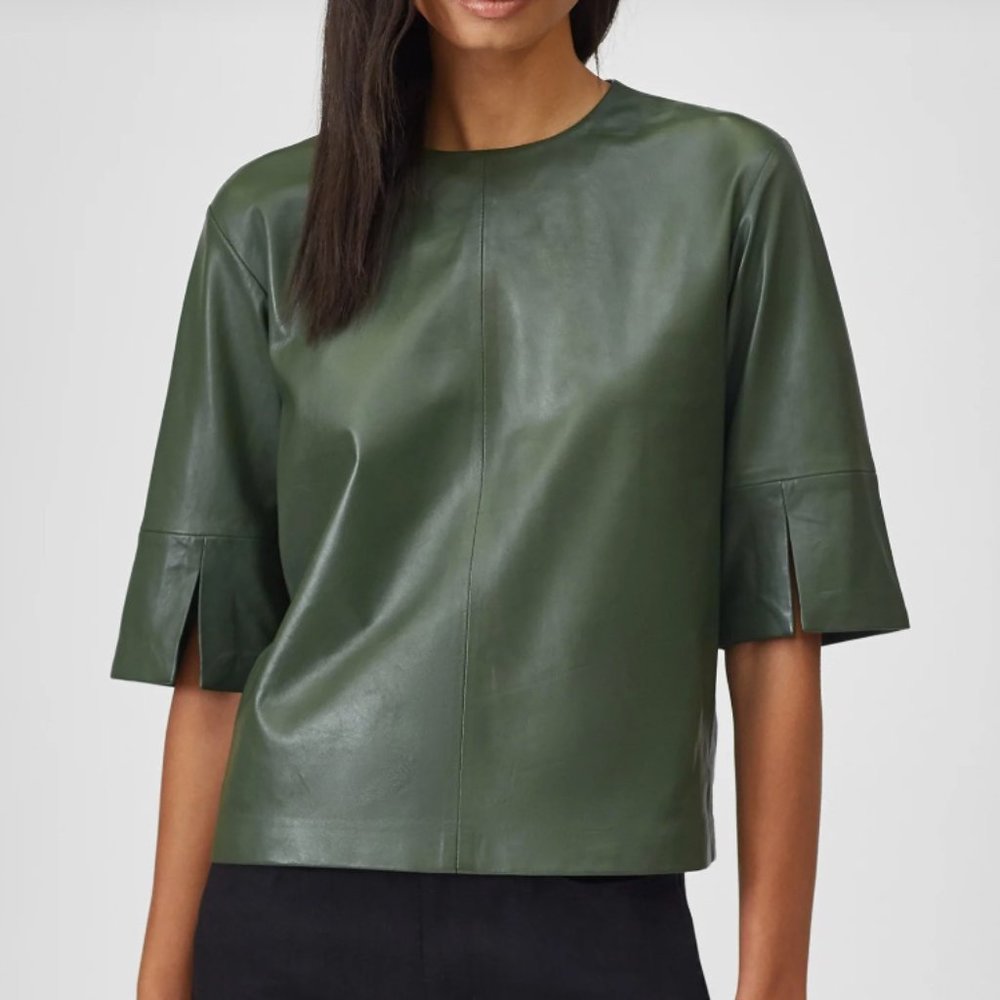 Green leather short sleeve top